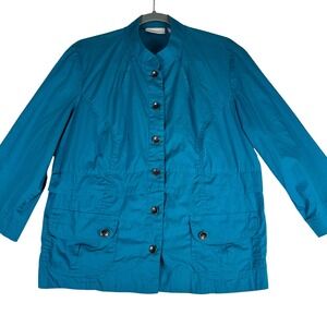 Chicos Womens Teal Blue Utility Jacket 2.5 XL Lightweight  Coastal Resortwear